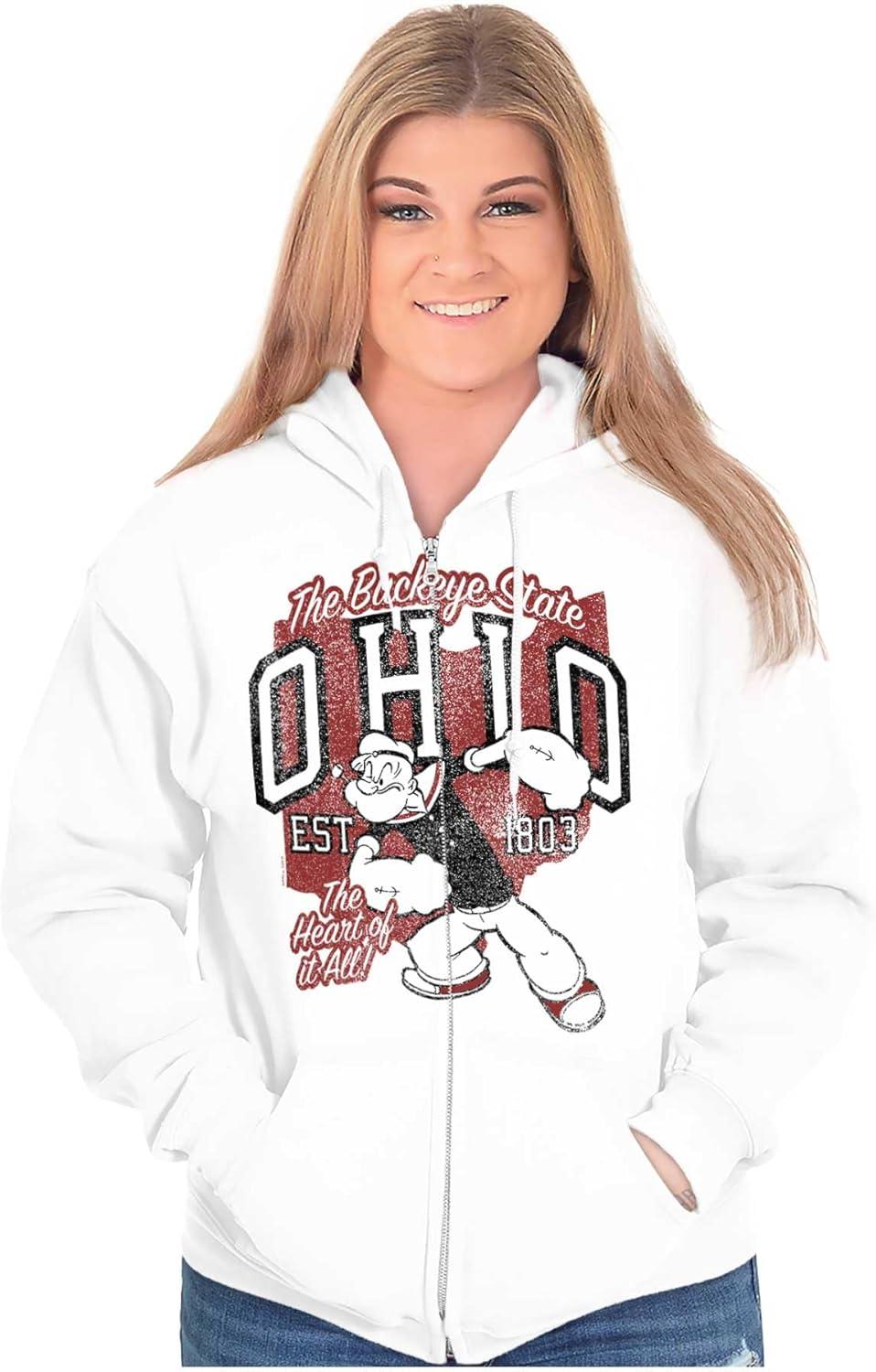 imageBrisco Brands Popeye Cartoon American States Zip Up Hoodie Mens WomensOhio White