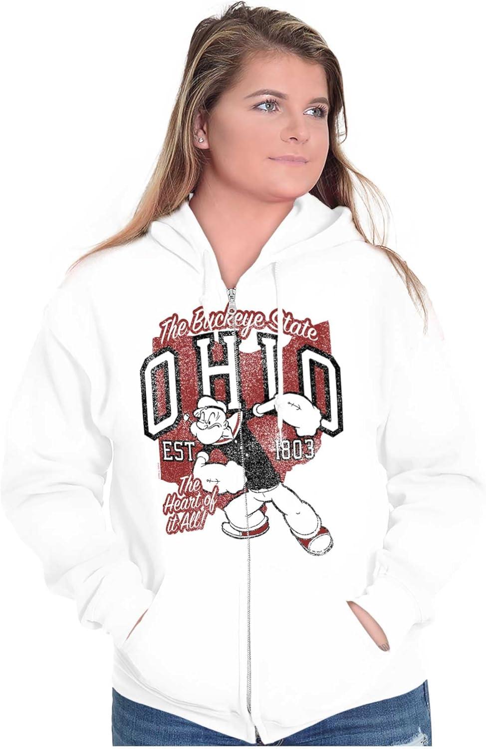 imageBrisco Brands Popeye Cartoon American States Zip Up Hoodie Mens WomensOhio White