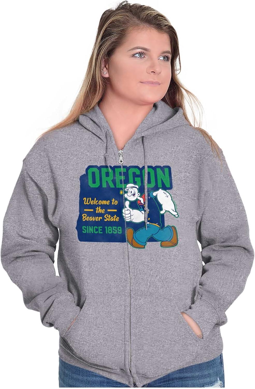 imageBrisco Brands Popeye Cartoon American States Zip Up Hoodie Mens WomensOregon