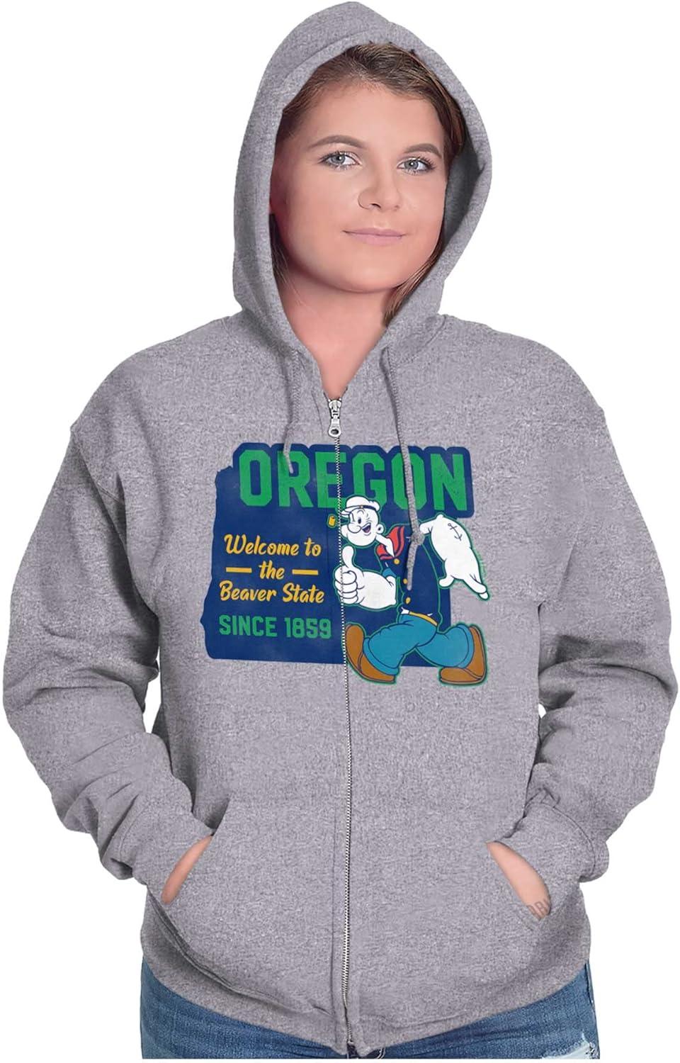 imageBrisco Brands Popeye Cartoon American States Zip Up Hoodie Mens WomensOregon