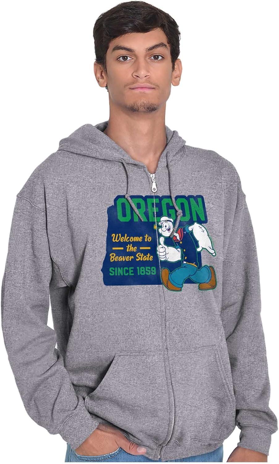 imageBrisco Brands Popeye Cartoon American States Zip Up Hoodie Mens WomensOregon