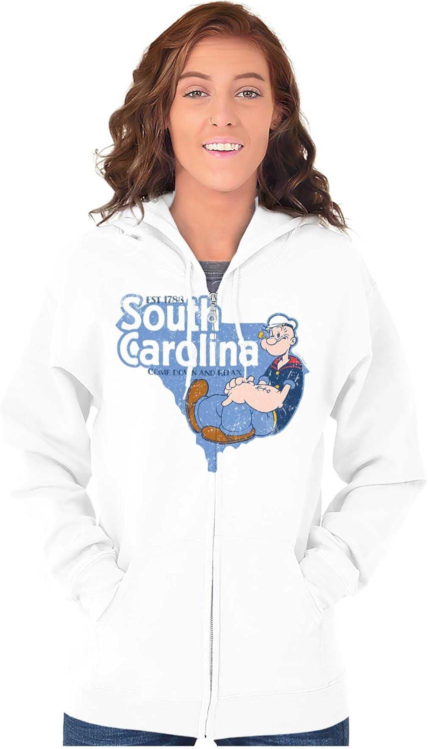 imageBrisco Brands Popeye Cartoon American States Zip Up Hoodie Mens WomensSouth Carolina White