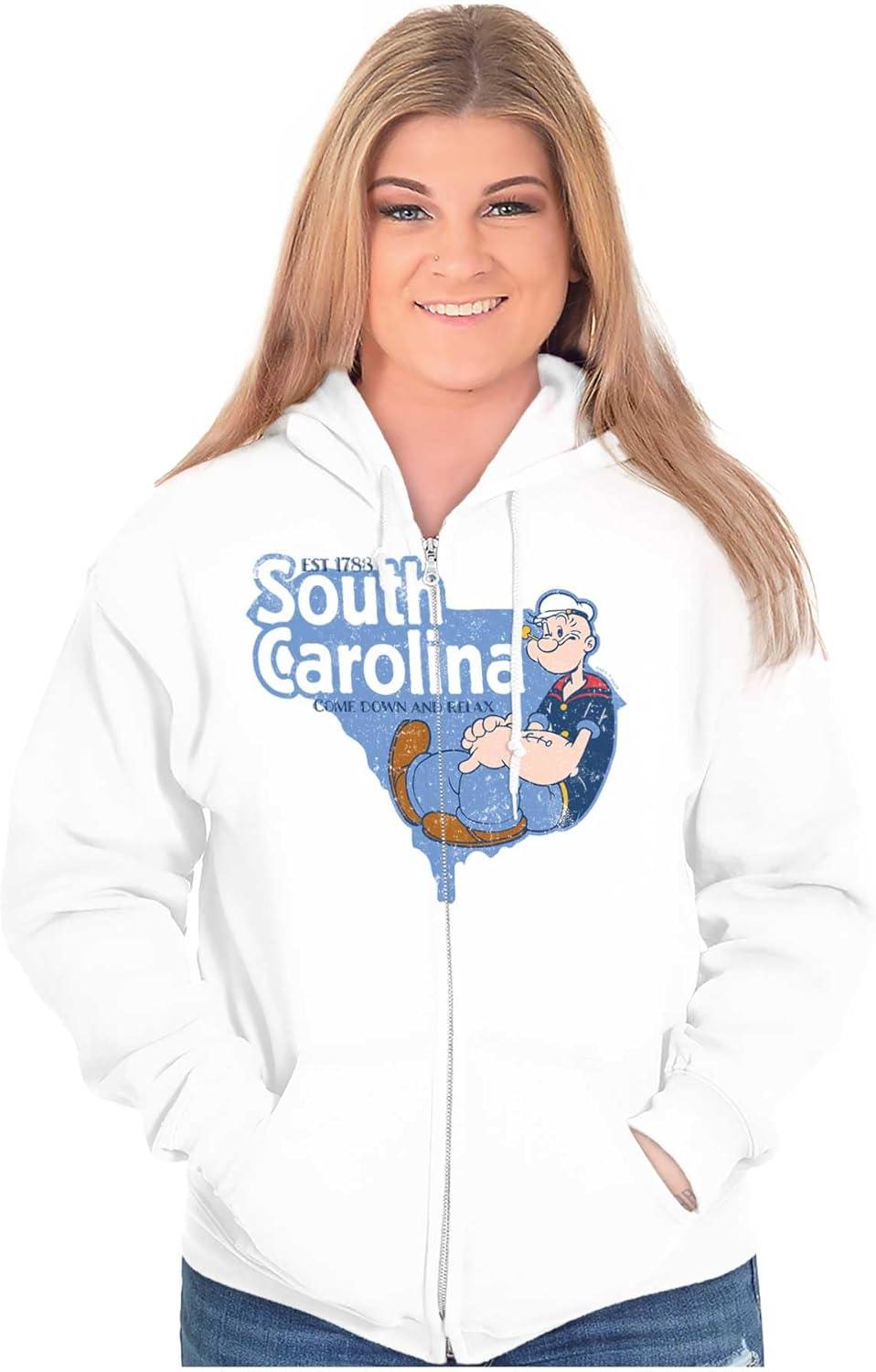imageBrisco Brands Popeye Cartoon American States Zip Up Hoodie Mens WomensSouth Carolina White
