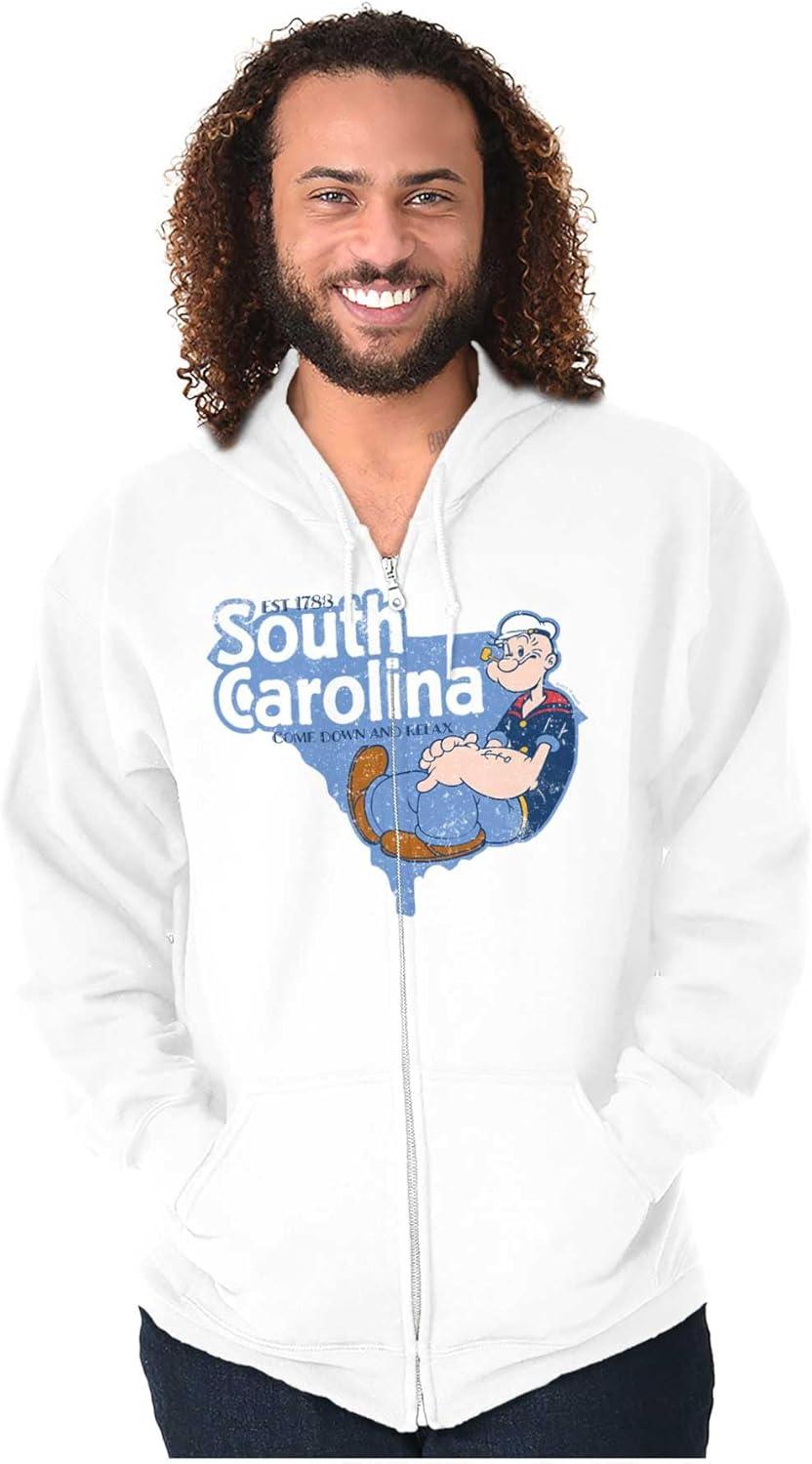 imageBrisco Brands Popeye Cartoon American States Zip Up Hoodie Mens WomensSouth Carolina White