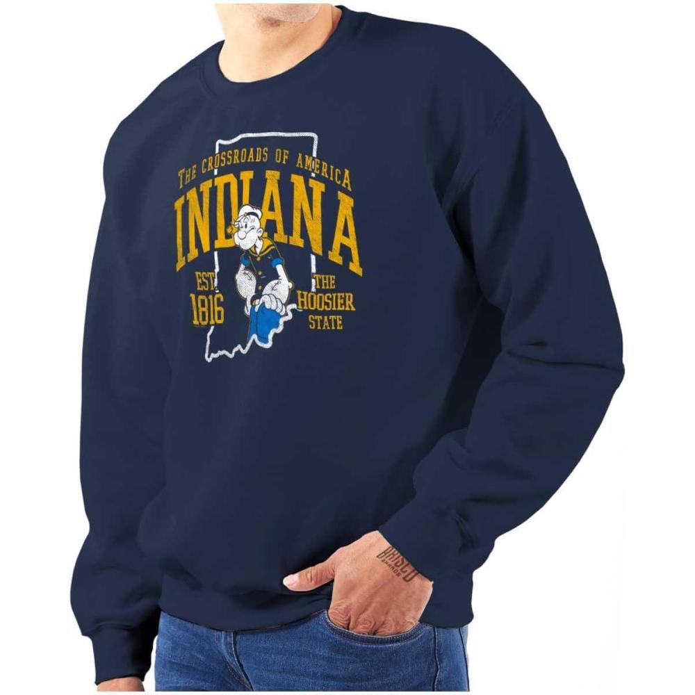 imageBrisco Brands Popeye Cartoon American States Sweatshirt for Men or WomenIndiana