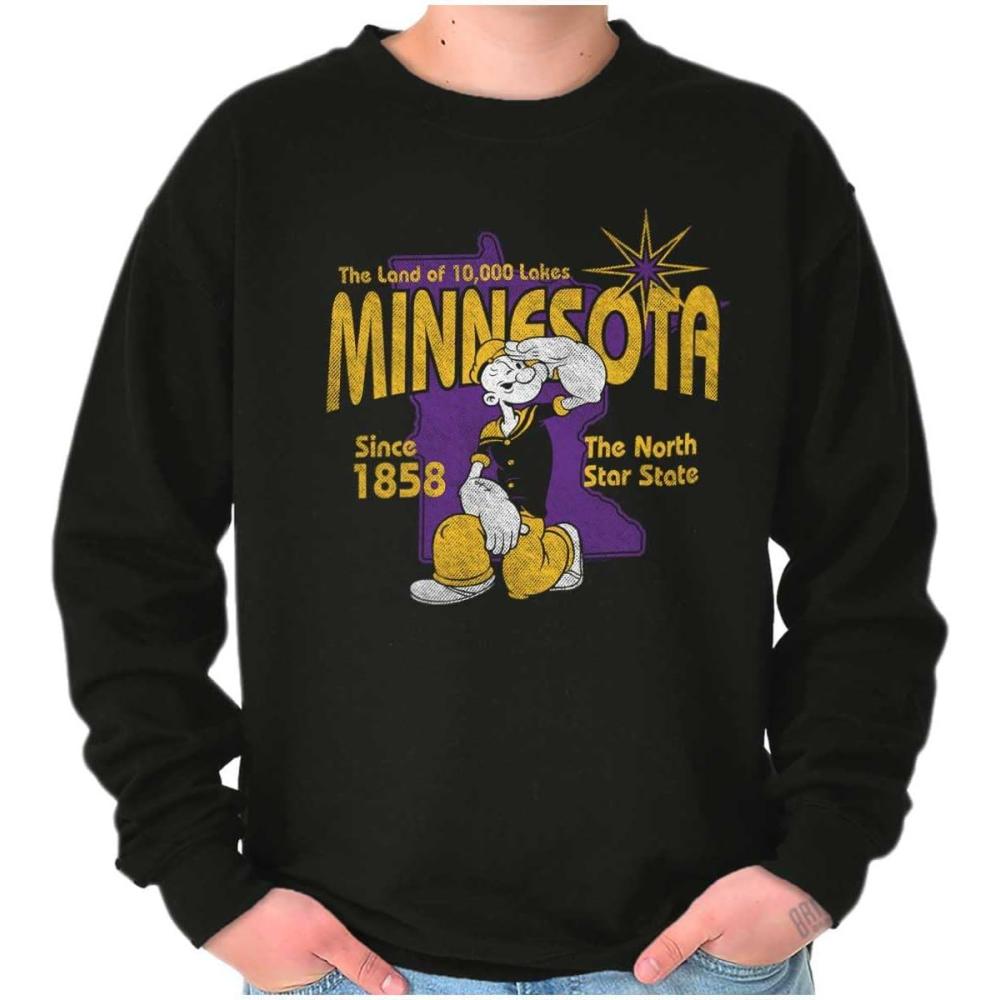imageBrisco Brands Popeye Cartoon American States Sweatshirt for Men or WomenMinnesota  Black