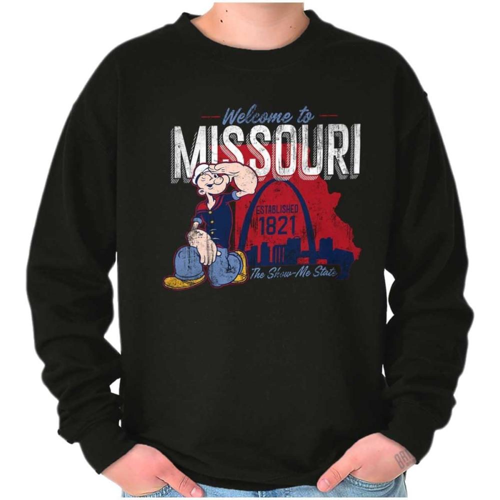 imageBrisco Brands Popeye Cartoon American States Sweatshirt for Men or WomenMissouri  Black
