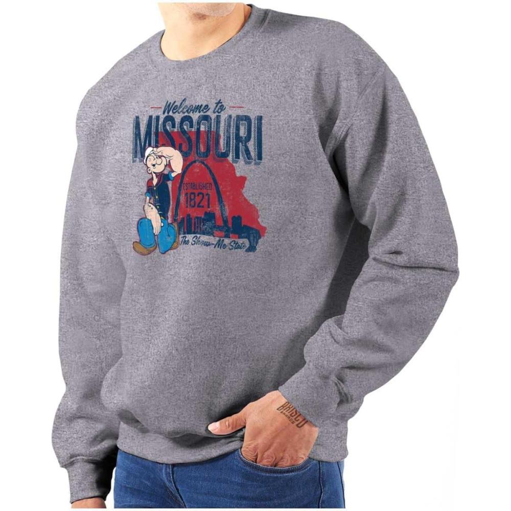 imageBrisco Brands Popeye Cartoon American States Sweatshirt for Men or WomenMissouri  Sport Grey