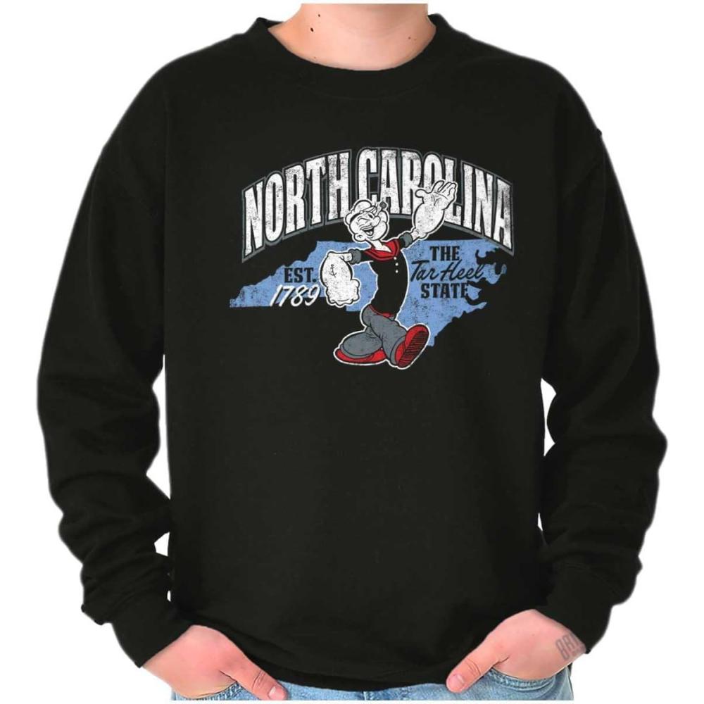 imageBrisco Brands Popeye Cartoon American States Sweatshirt for Men or WomenNorth Carolina  Black