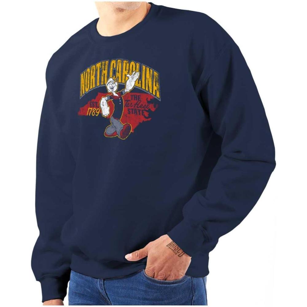 imageBrisco Brands Popeye Cartoon American States Sweatshirt for Men or WomenNorth Carolina  Navy