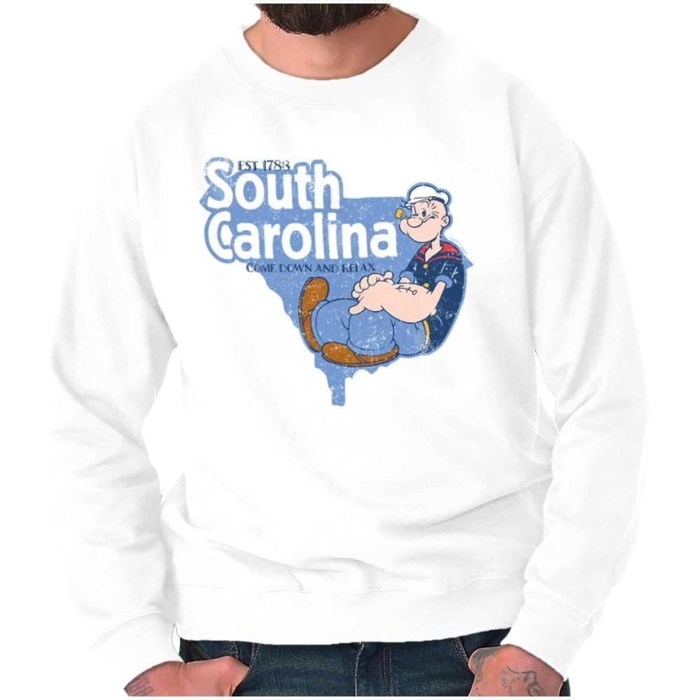 imageBrisco Brands Popeye Cartoon American States Sweatshirt for Men or WomenSouth Carolina White