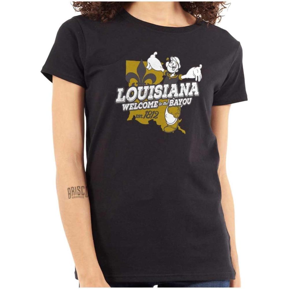 imageBrisco Brands Popeye Cartoon American States Womens Slim Fit Graphic TeeLouisiana