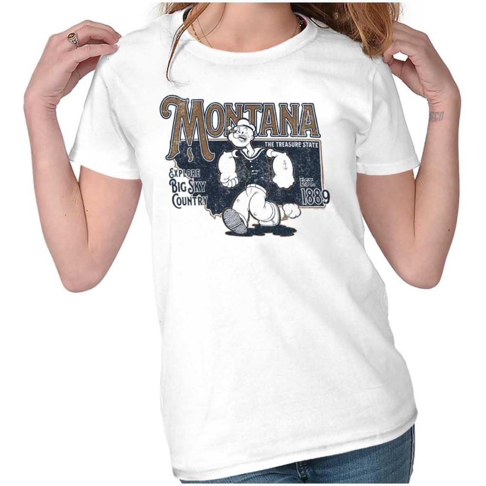 imageBrisco Brands Popeye Cartoon American States Womens Slim Fit Graphic TeeMontana