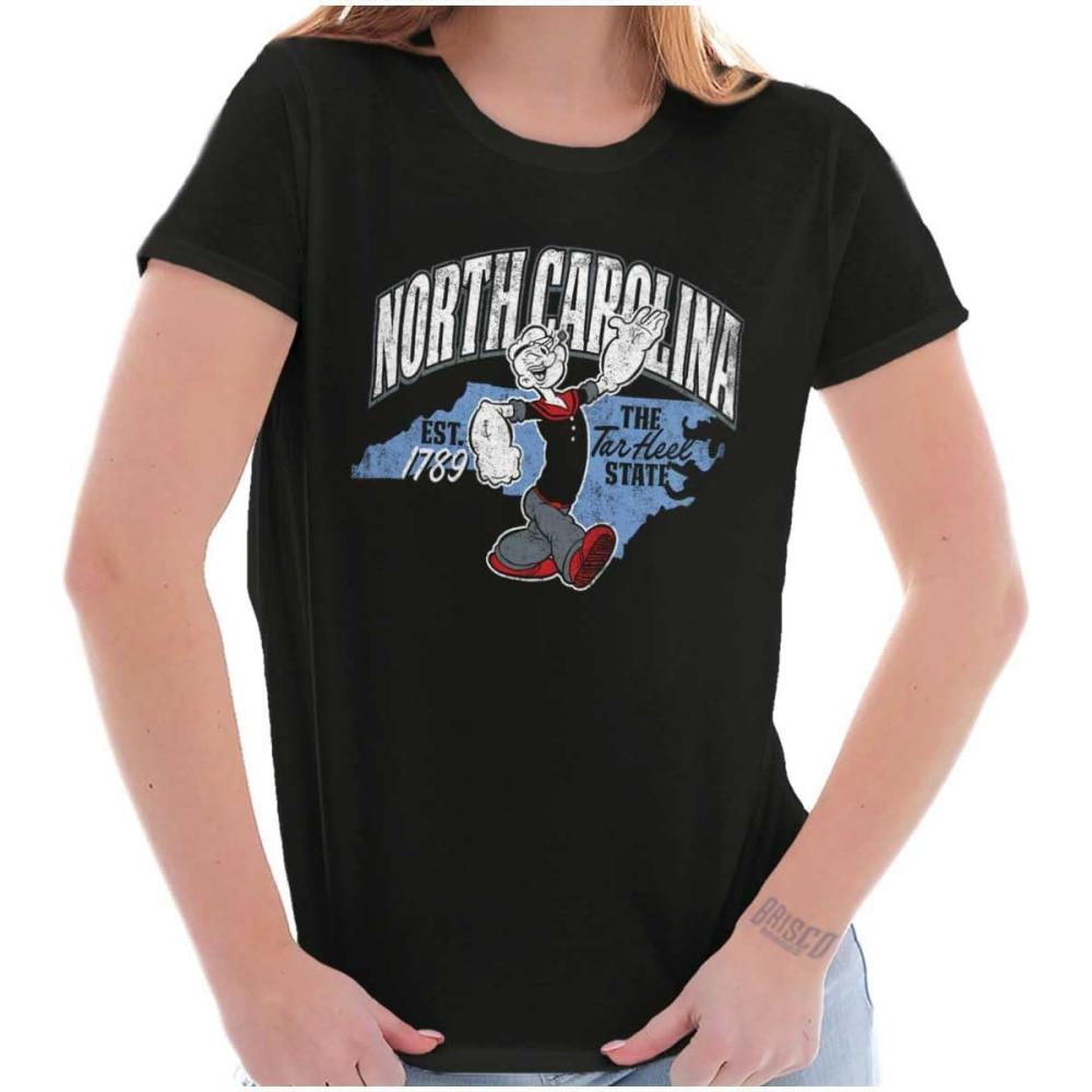 imageBrisco Brands Popeye Cartoon American States Womens Slim Fit Graphic TeeNorth Carolina  Black