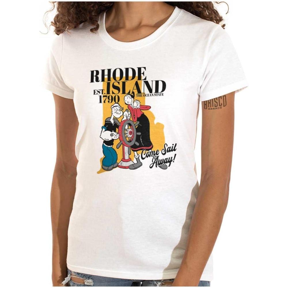 imageBrisco Brands Popeye Cartoon American States Womens Slim Fit Graphic TeeRhode Island