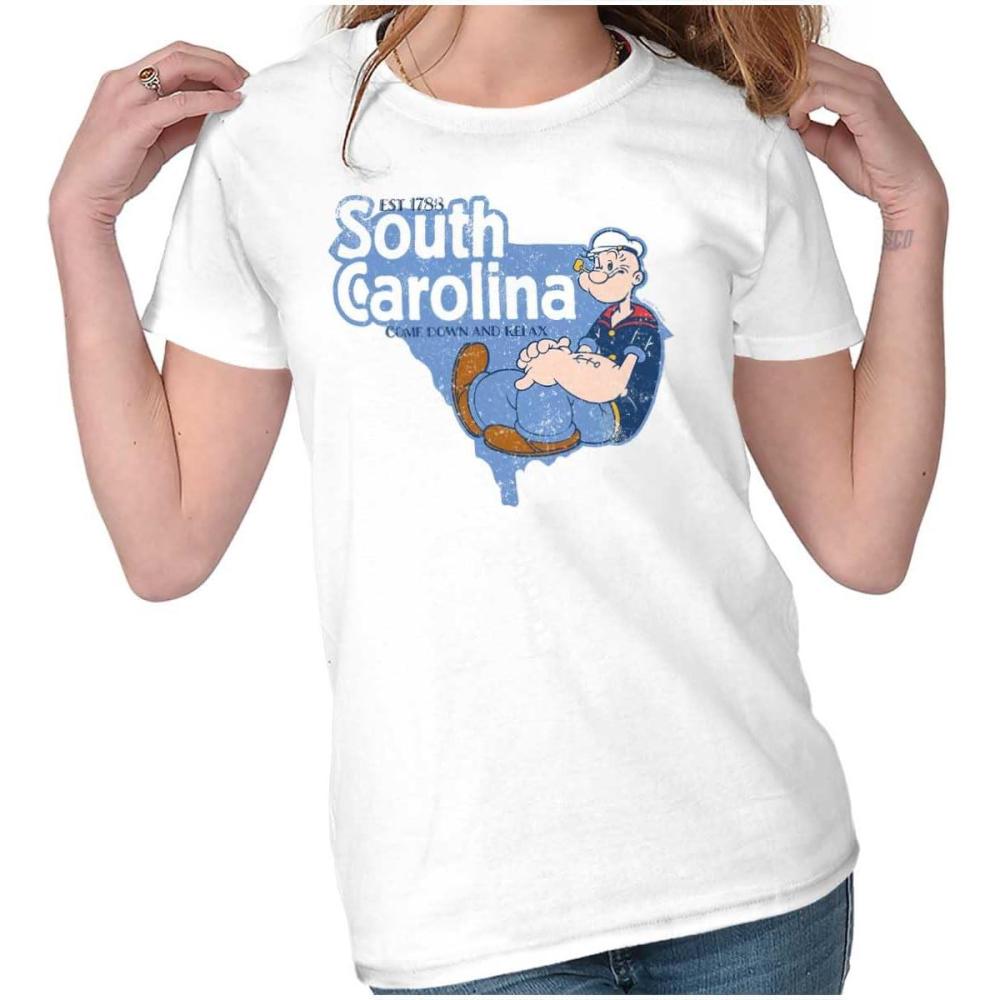 imageBrisco Brands Popeye Cartoon American States Womens Slim Fit Graphic TeeSouth Carolina  White