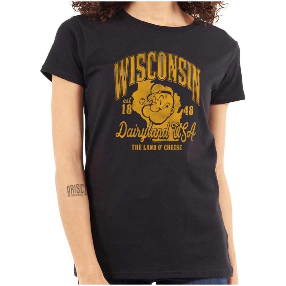 imageBrisco Brands Popeye Cartoon American States Womens Slim Fit Graphic TeeWisconsin