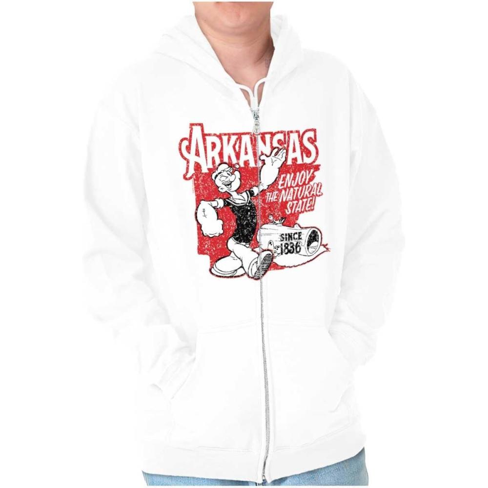 imageBrisco Brands Popeye Cartoon American States Zip Up Hoodie Mens WomensArkansas