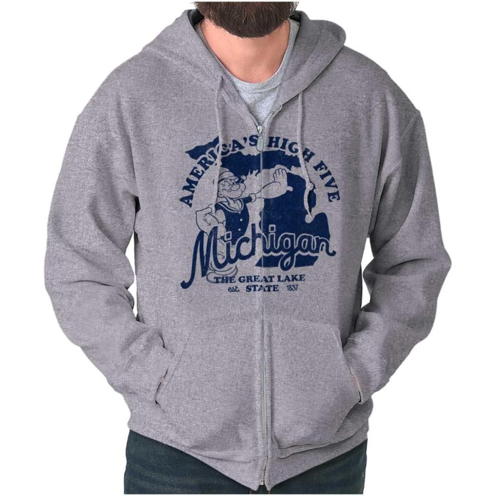 imageBrisco Brands Popeye Cartoon American States Zip Up Hoodie Mens WomensMichigan