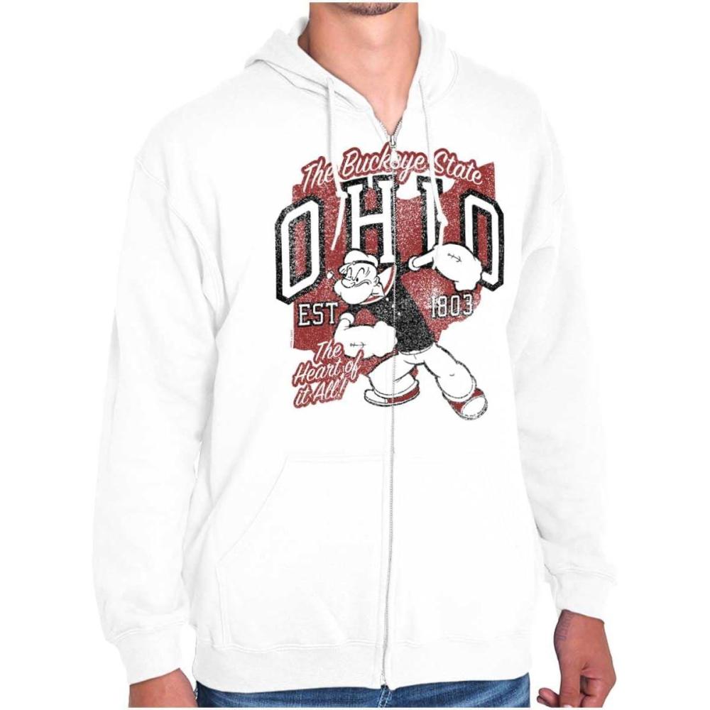 imageBrisco Brands Popeye Cartoon American States Zip Up Hoodie Mens WomensOhio  White