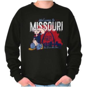 Brisco Brands Popeye Cartoon American States Sweatshirt for Men or Women(Missouri – Black)