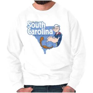 Brisco Brands Popeye Cartoon American States Sweatshirt for Men or Women(South Carolina – White)