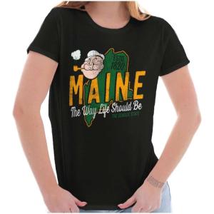 Brisco Brands Popeye Cartoon American States Womens Slim Fit Graphic Tee(Maine)