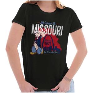 Brisco Brands Popeye Cartoon American States Womens Slim Fit Graphic Tee(Missouri – Black)