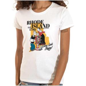 Brisco Brands Popeye Cartoon American States Womens Slim Fit Graphic Tee(Rhode Island)