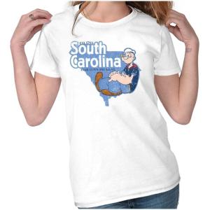 Brisco Brands Popeye Cartoon American States Womens Slim Fit Graphic Tee(South Carolina – White)