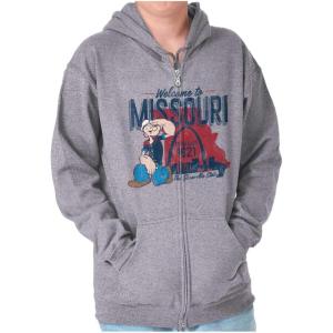 Brisco Brands Popeye Cartoon American States Zip Up Hoodie Mens Womens(Missouri – Sport Grey)