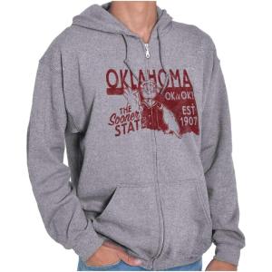 Brisco Brands Popeye Cartoon American States Zip Up Hoodie Mens Womens(Oklahoma)