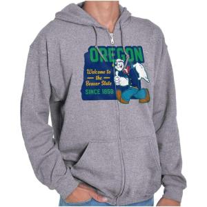 Brisco Brands Popeye Cartoon American States Zip Up Hoodie Mens Womens(Oregon)