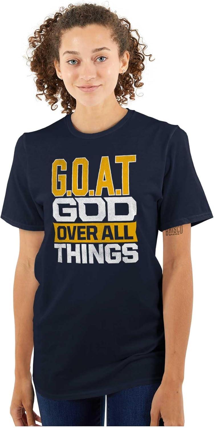 imageBrisco Brands God Over All Things Goat Christian Mens Graphic T Shirt TeesNavy