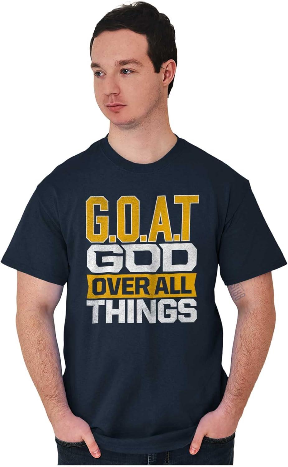 imageBrisco Brands God Over All Things Goat Christian Mens Graphic T Shirt TeesNavy