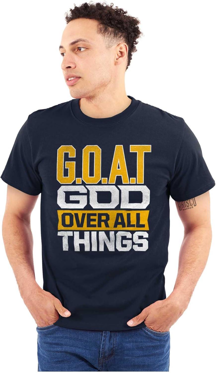 imageBrisco Brands God Over All Things Goat Christian Mens Graphic T Shirt TeesNavy