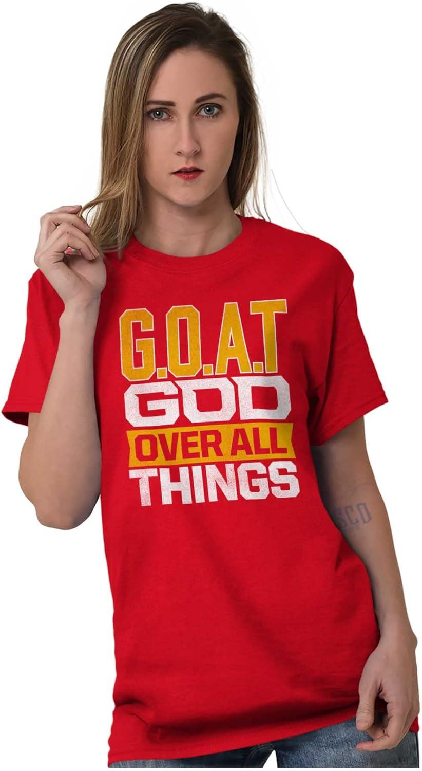 imageBrisco Brands God Over All Things Goat Christian Mens Graphic T Shirt TeesRed