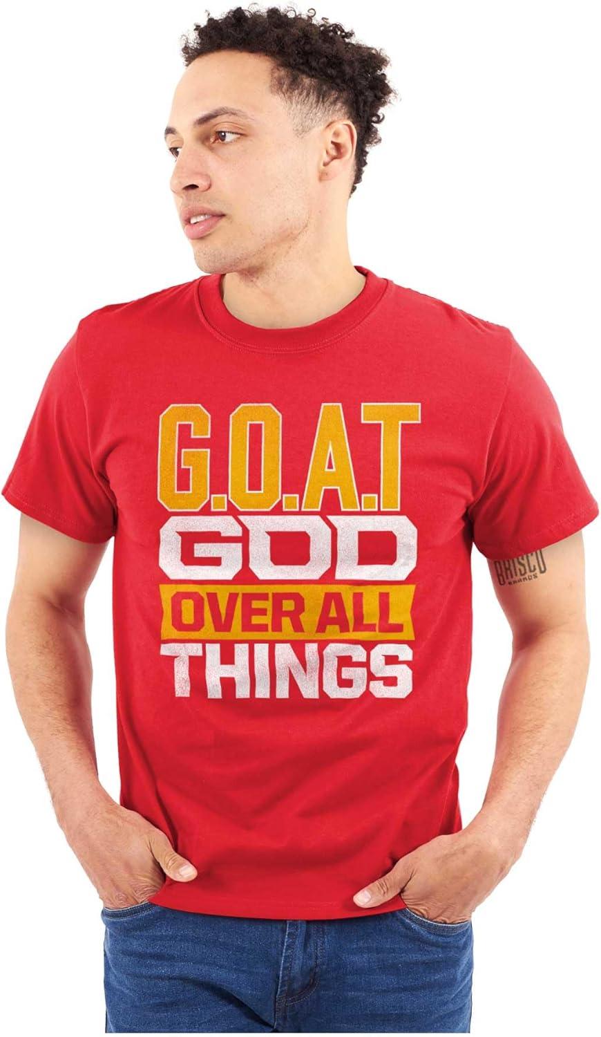 imageBrisco Brands God Over All Things Goat Christian Mens Graphic T Shirt TeesRed