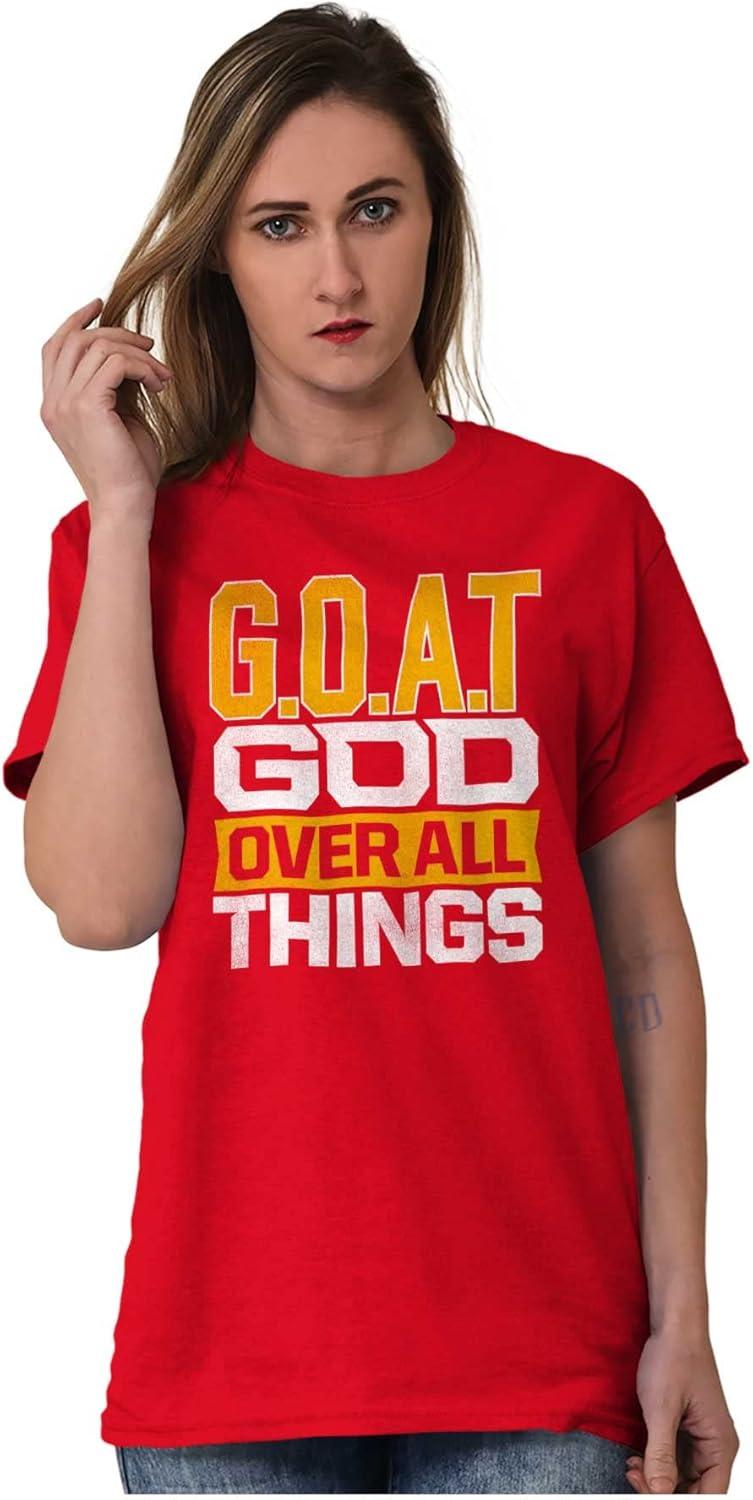 imageBrisco Brands God Over All Things Goat Christian Mens Graphic T Shirt TeesRed