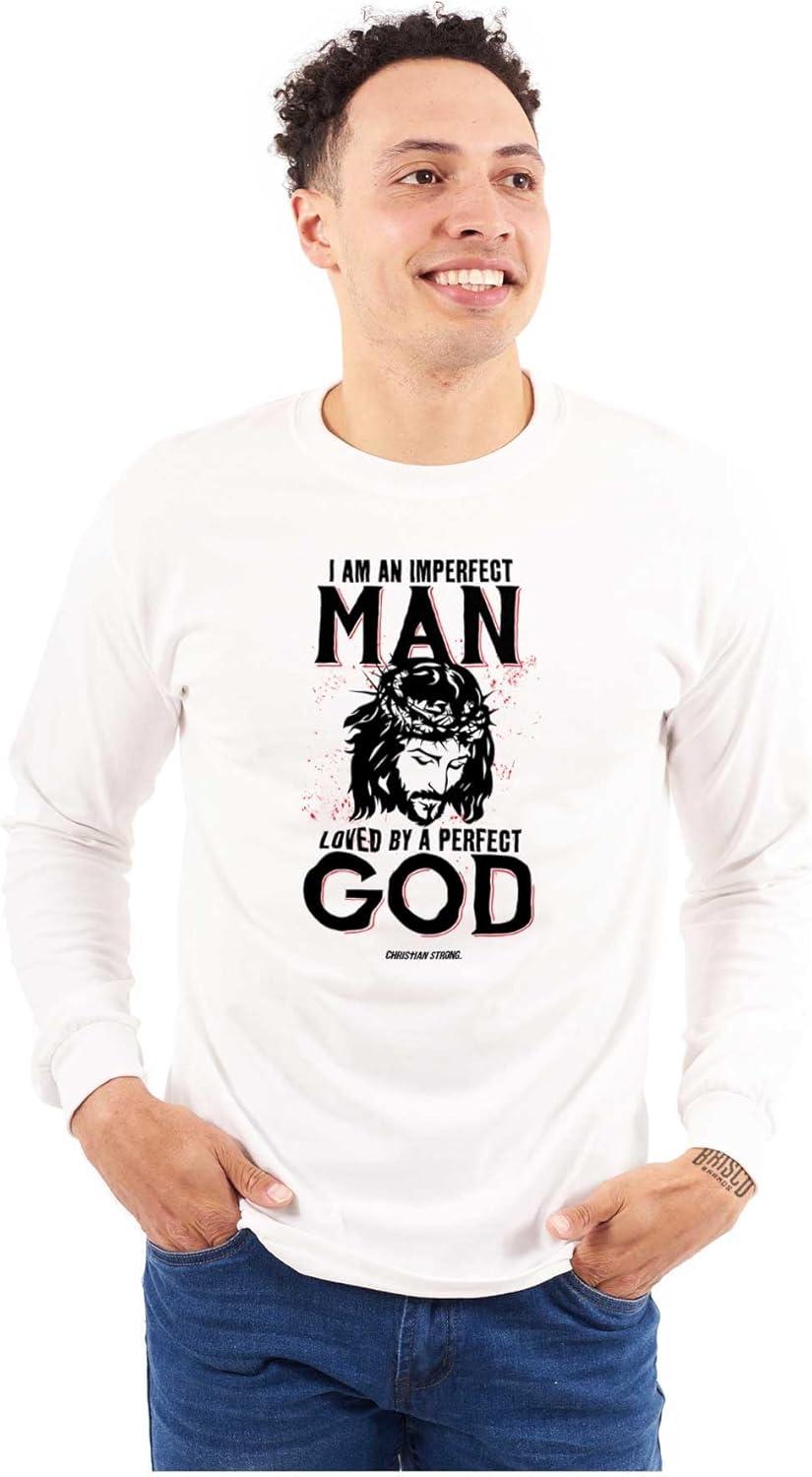 imageBrisco Brands Imperfect Man Loved by Perfect God Mens Long Sleeve Tee T ShirtWhite