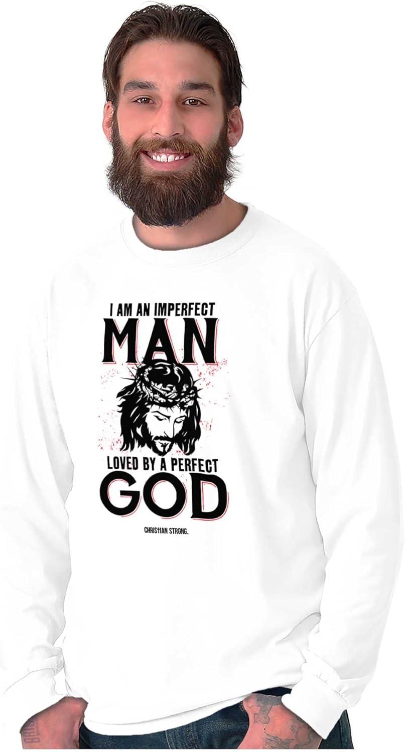 imageBrisco Brands Imperfect Man Loved by Perfect God Mens Long Sleeve Tee T ShirtWhite
