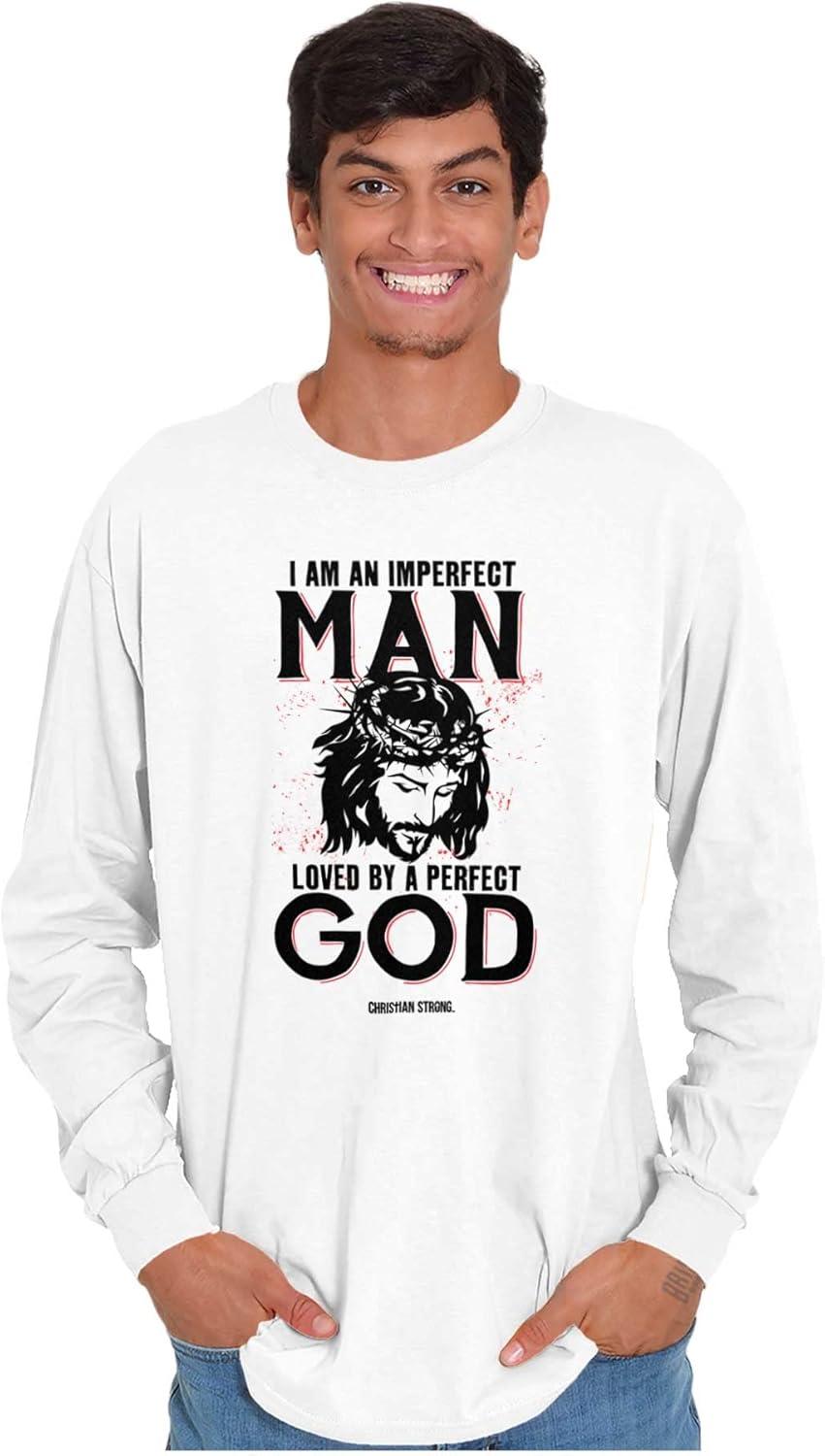 imageBrisco Brands Imperfect Man Loved by Perfect God Mens Long Sleeve Tee T ShirtWhite