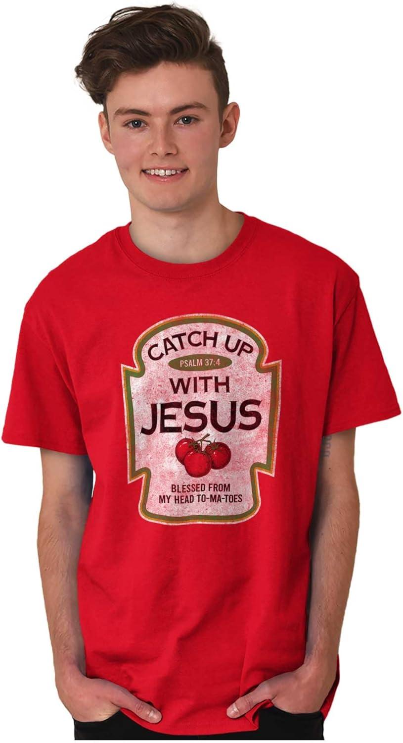 imageBrisco Brands Punny Christian Catch Up with Jesus Graphic T Shirt Men or WomenGarnet
