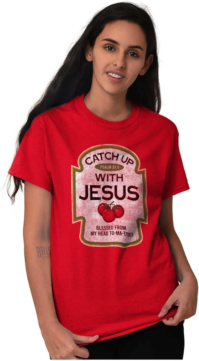 imageBrisco Brands Punny Christian Catch Up with Jesus Graphic T Shirt Men or WomenGarnet