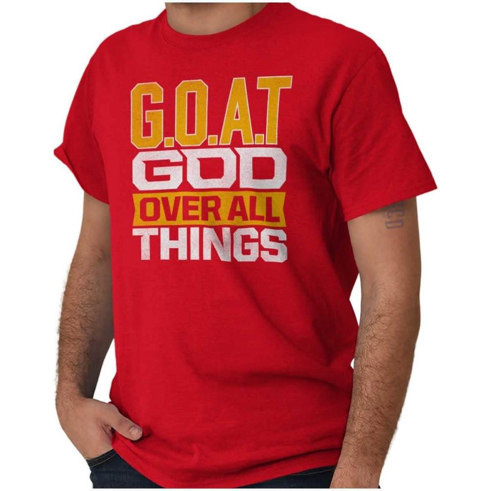 imageBrisco Brands God Over All Things Goat Christian Mens Graphic T Shirt TeesRed