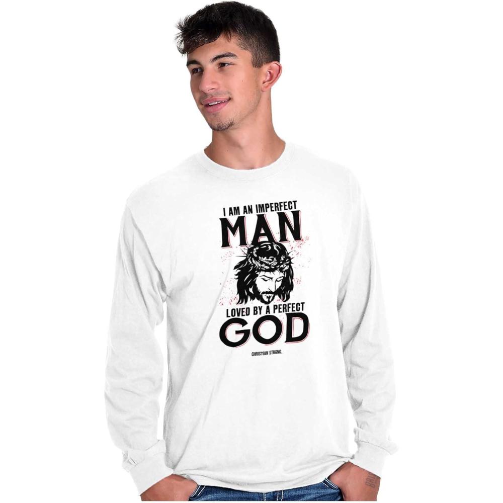 imageBrisco Brands Imperfect Man Loved by Perfect God Mens Long Sleeve Tee T ShirtWhite