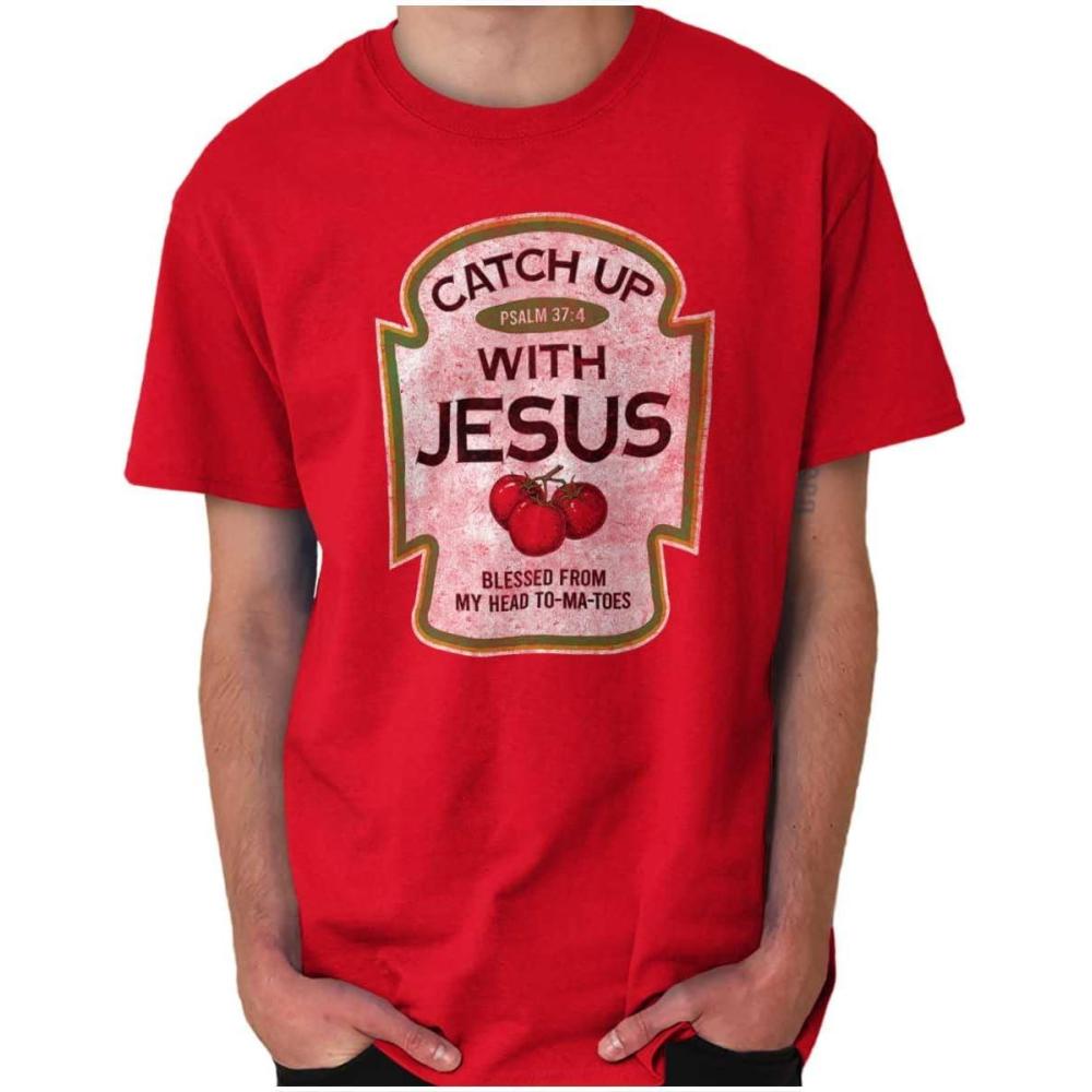 imageBrisco Brands Punny Christian Catch Up with Jesus Graphic T Shirt Men or WomenGarnet