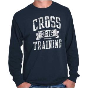 Brisco Brands Cross Training 3:16 Christian Long Sleeve Tshirt Men Women(Navy)