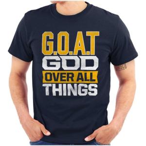 Brisco Brands God Over All Things Goat Christian Mens Graphic T Shirt Tees(Navy)