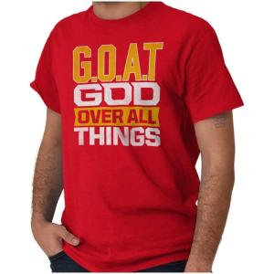Brisco Brands God Over All Things Goat Christian Mens Graphic T Shirt Tees(Red)